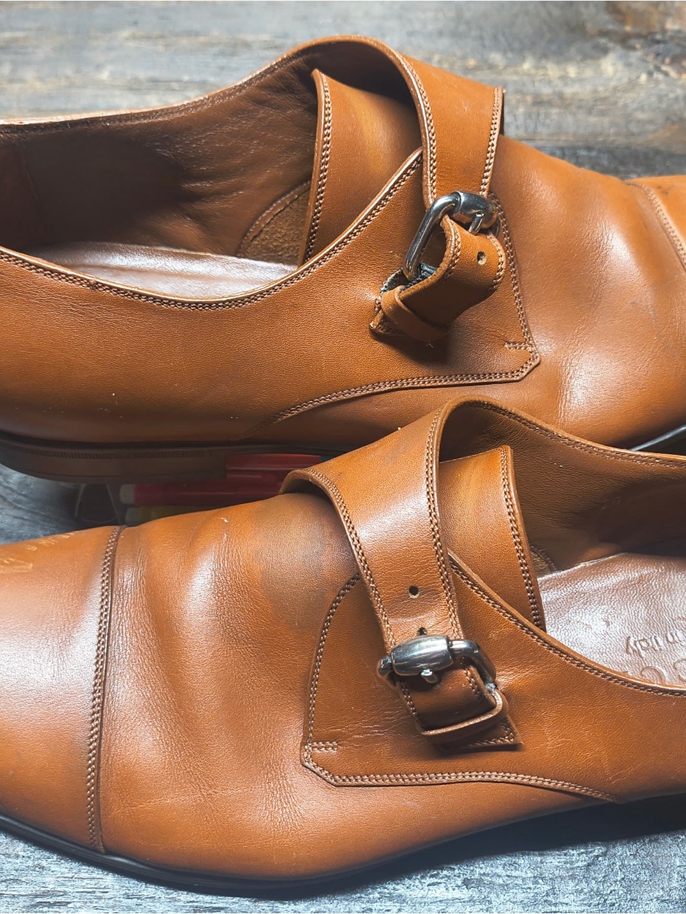 Gucci Men's Cognac Leather Monk Strap Oxfords